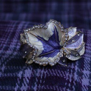 NWT Enamel and Rhinestone Leaf Hinged Spring Cuff Bracelet